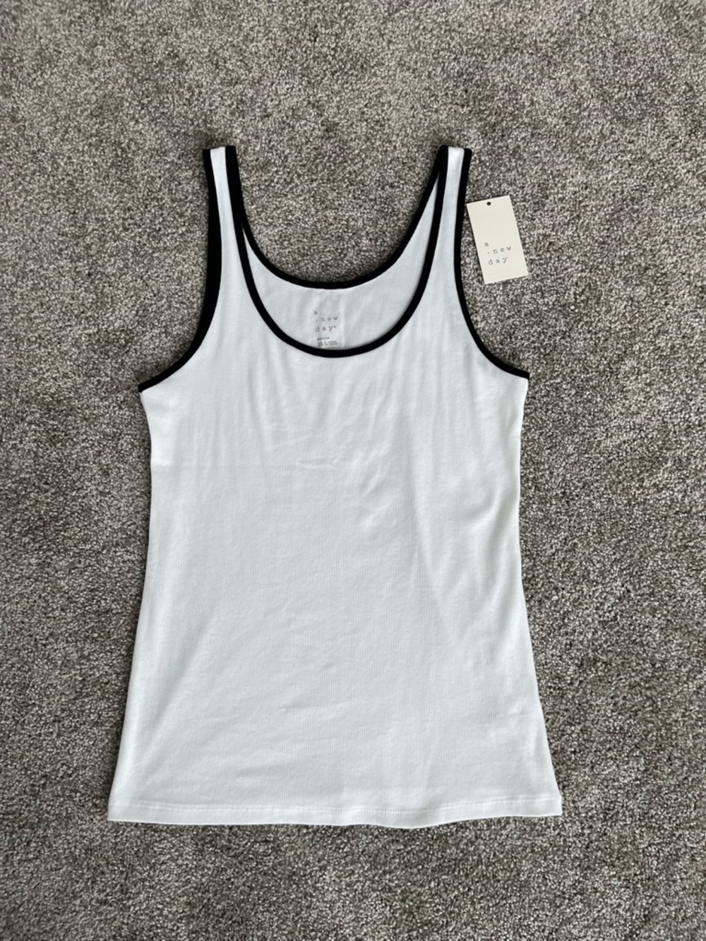 a new day White Ribbed Tank Top with Black Trim